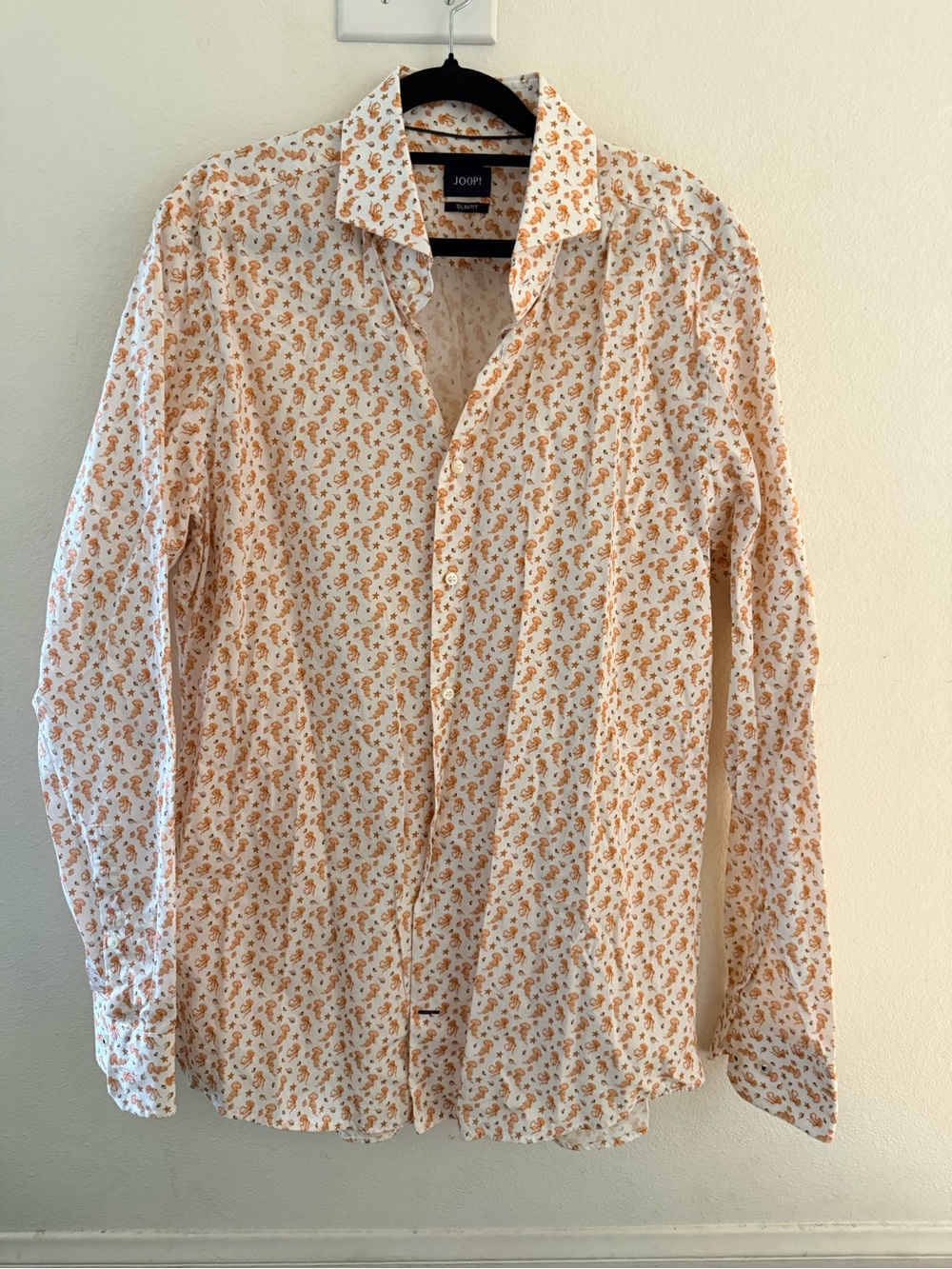 Men's White Button-Down Shirt with Orange Jellyfish Print